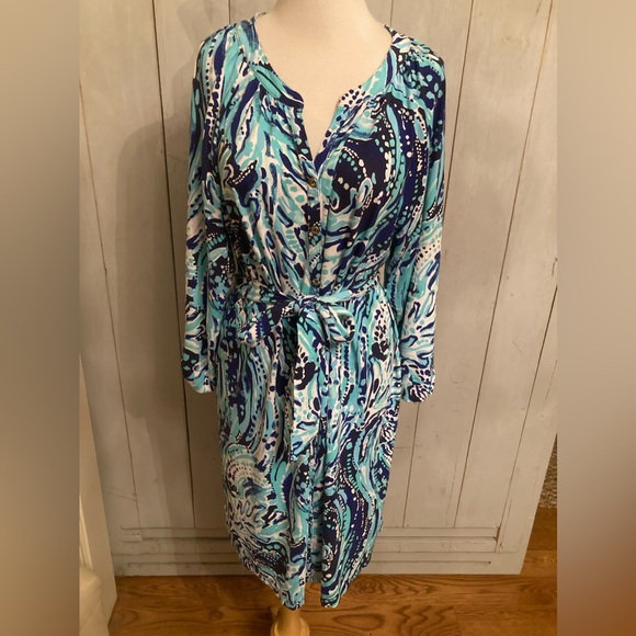 Lilly Pulitzer Bailor Dress Women Crash the Bash Button-Up Stretch V-neck Sz-XL - Picture 2 of 13